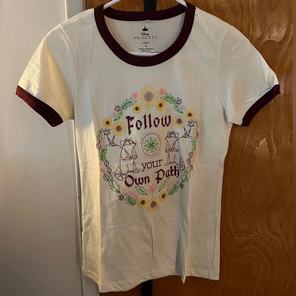 Disney Pocahontas Meeko Graphic Ringer Tee with Maroon Trim